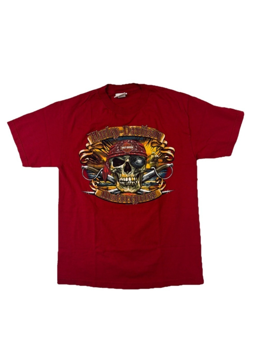 Y2K Harley Davidson Orlando FL Pirate Florida Red T-Shirt Medium Map Skull